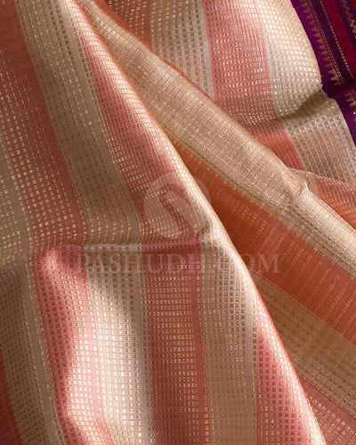 Off White, Peach And Violet Kanjivaram Silk Saree - S1413(A)