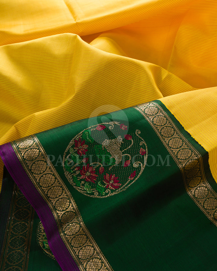 Bright Yellow And Bottle Green Kanjivaram Silk Saree - S1396(A)