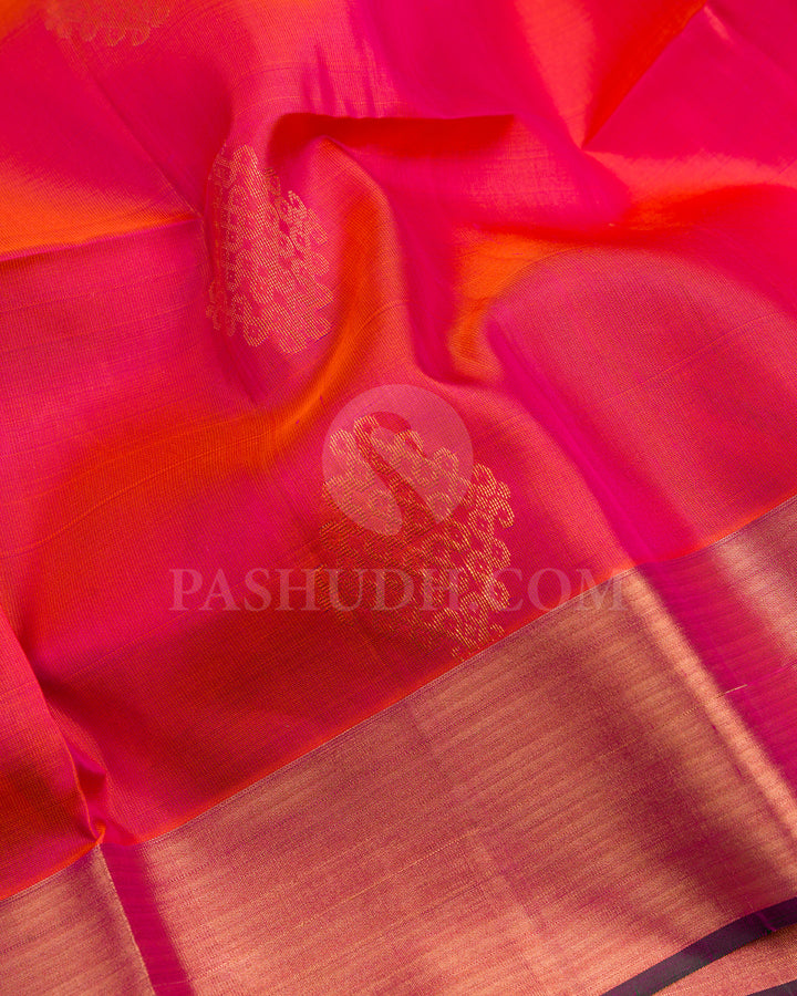 Orange Shot Pink and Peacock Blue Soft Silk Saree - AC18