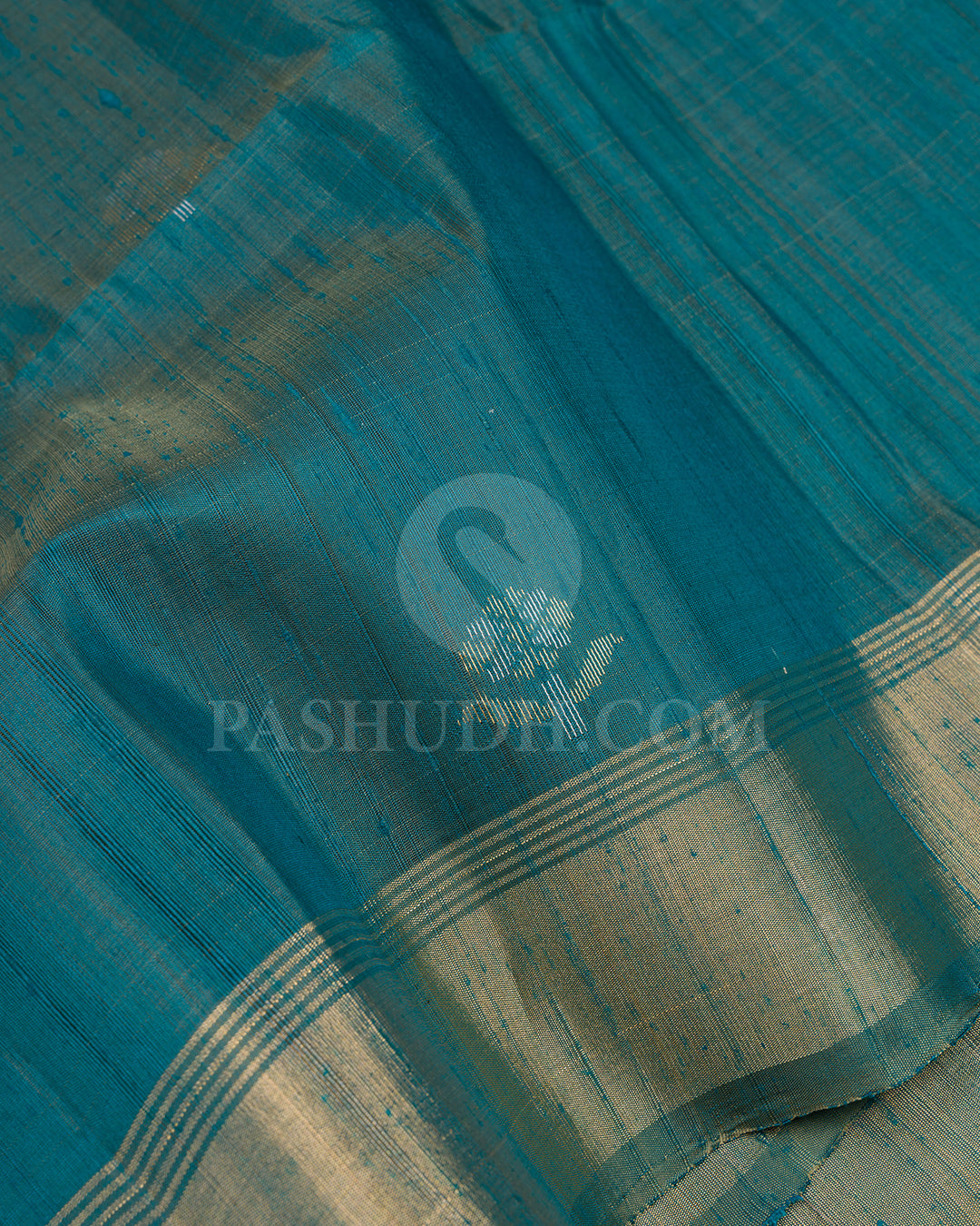 Teal and Greige Dupion Soft Silk Saree - AC45