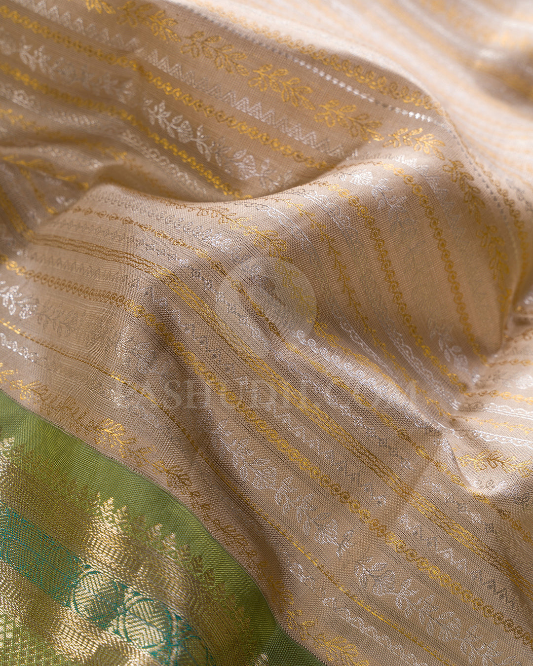 Ivory, Beige And Pear Green Kanjivaram Silk Saree - S1016(G)