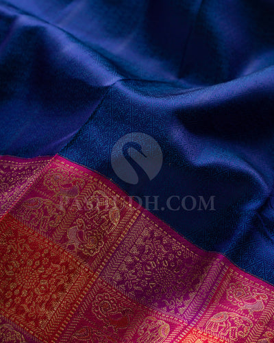 Dark Blue, Red, Magenta And Violet Kanjivaram Silk Saree - S1380(A)