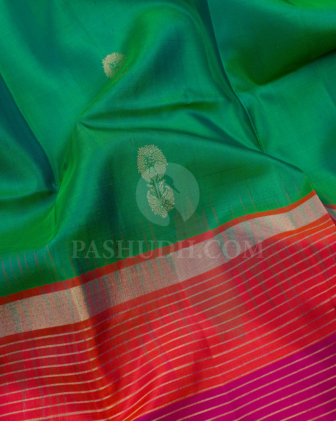 Dual Tone Green, Orange and Rani Pink Soft Silk Saree - AC100
