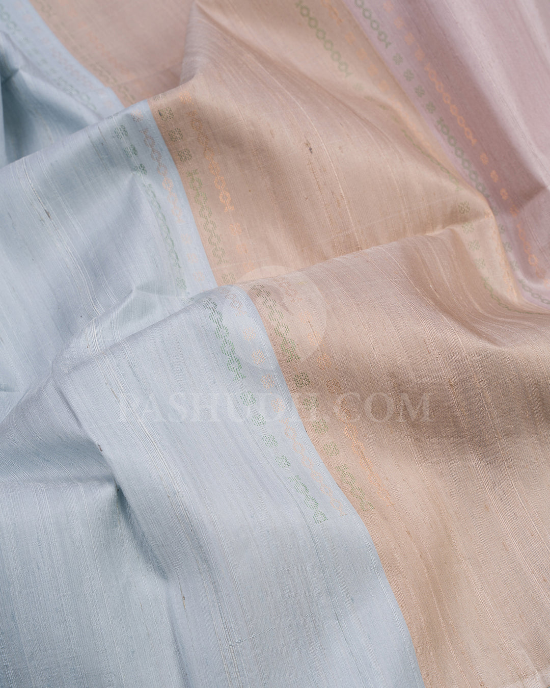 Greige, Olive and Powder Blue Dupion Soft Silk Saree - AC82