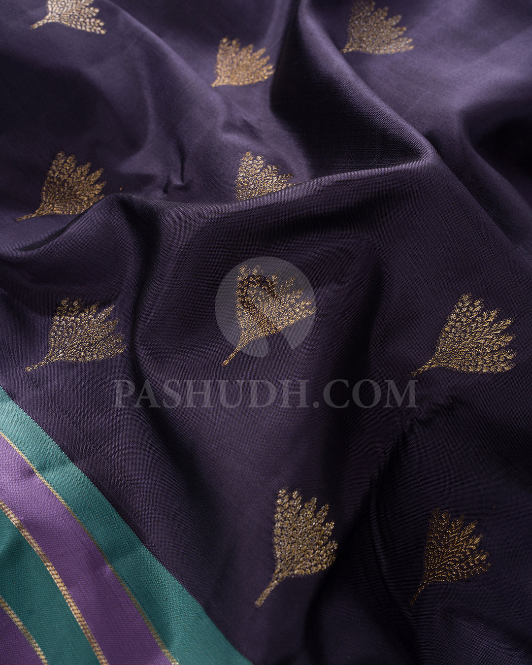 Charcoal Grey, Teal And Lavender Kanjivaram Silk Saree - D607(A)