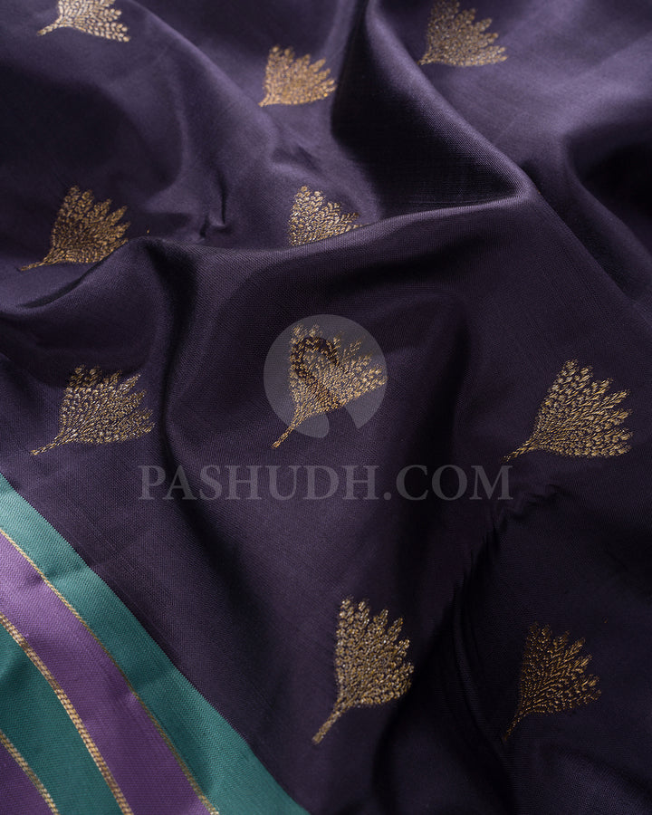 Charcoal Grey, Teal And Lavender Kanjivaram Silk Saree - D607(A)
