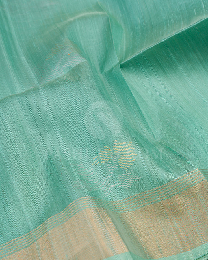Poweder Blue and Sage Green Dupion Soft Silk Saree - AC83