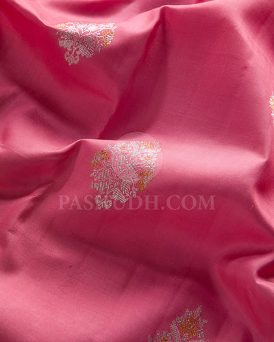 Watermelon Pink And Lavender Borderless Traditional Kanjivaram Silk Saree - SVJ59