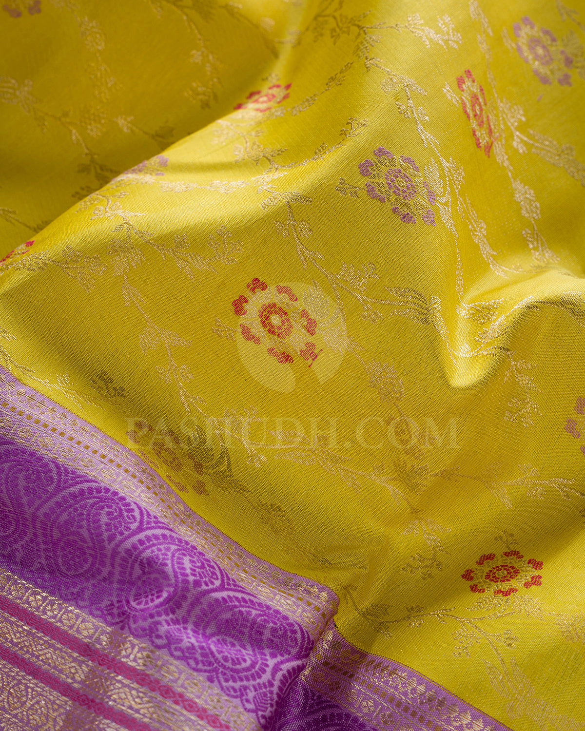 Neon Yellow And Lavender Kanjivaram Silk Saree - S1391(A)