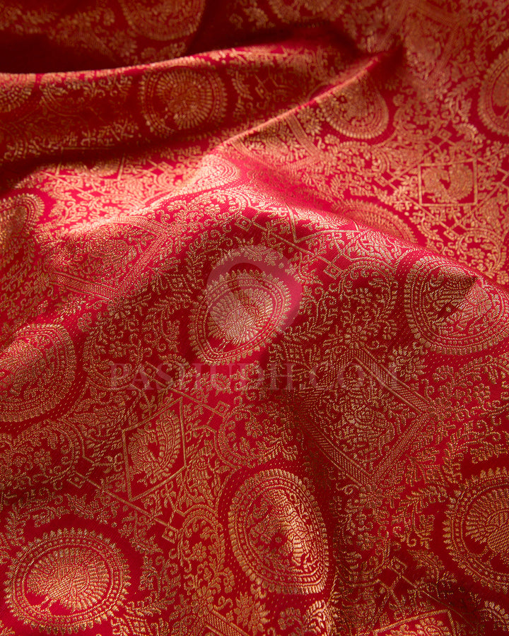 Red And Off White Kanjivaram Silk Saree - S1303(C)