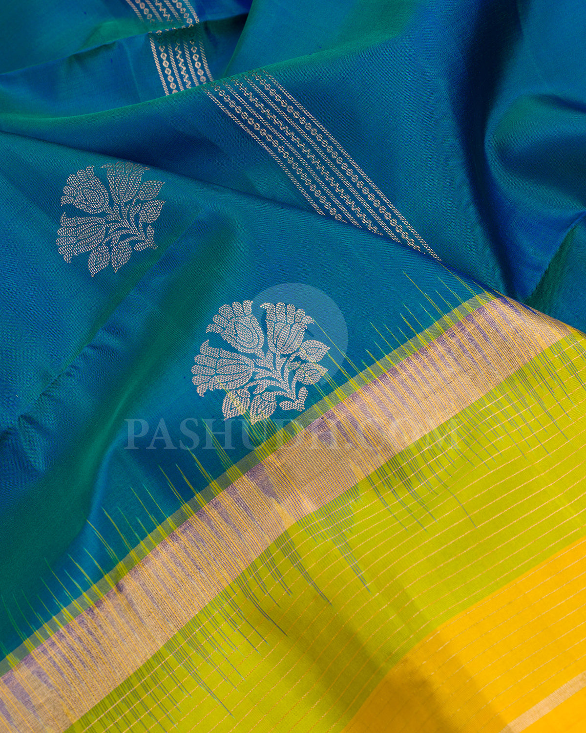 Peacock Blue and Parrot Green Soft Silk Saree - AC63