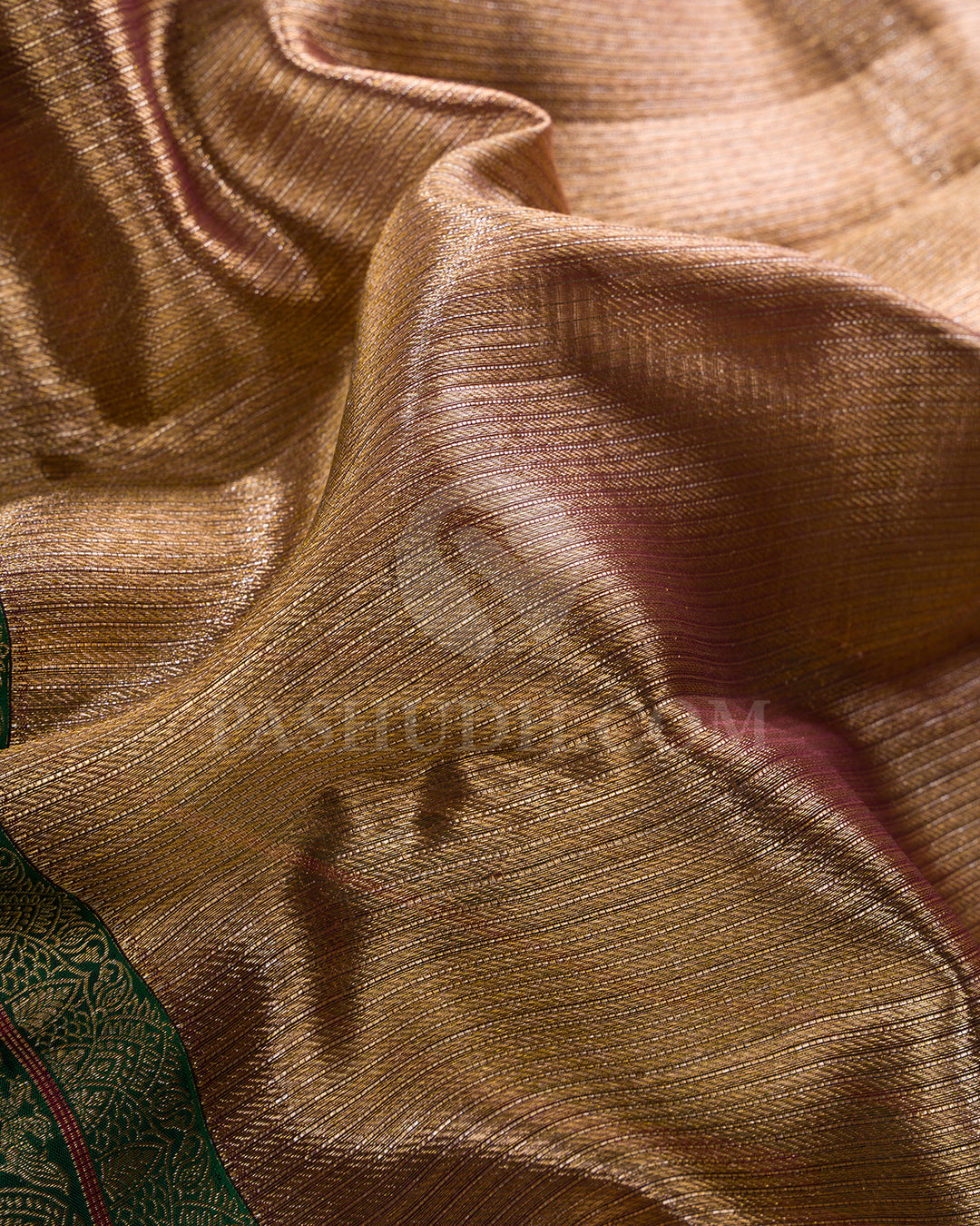 Antique Gold And Forest Green Shimmer Organza Kanjivaram Silk Saree - S1332(B)