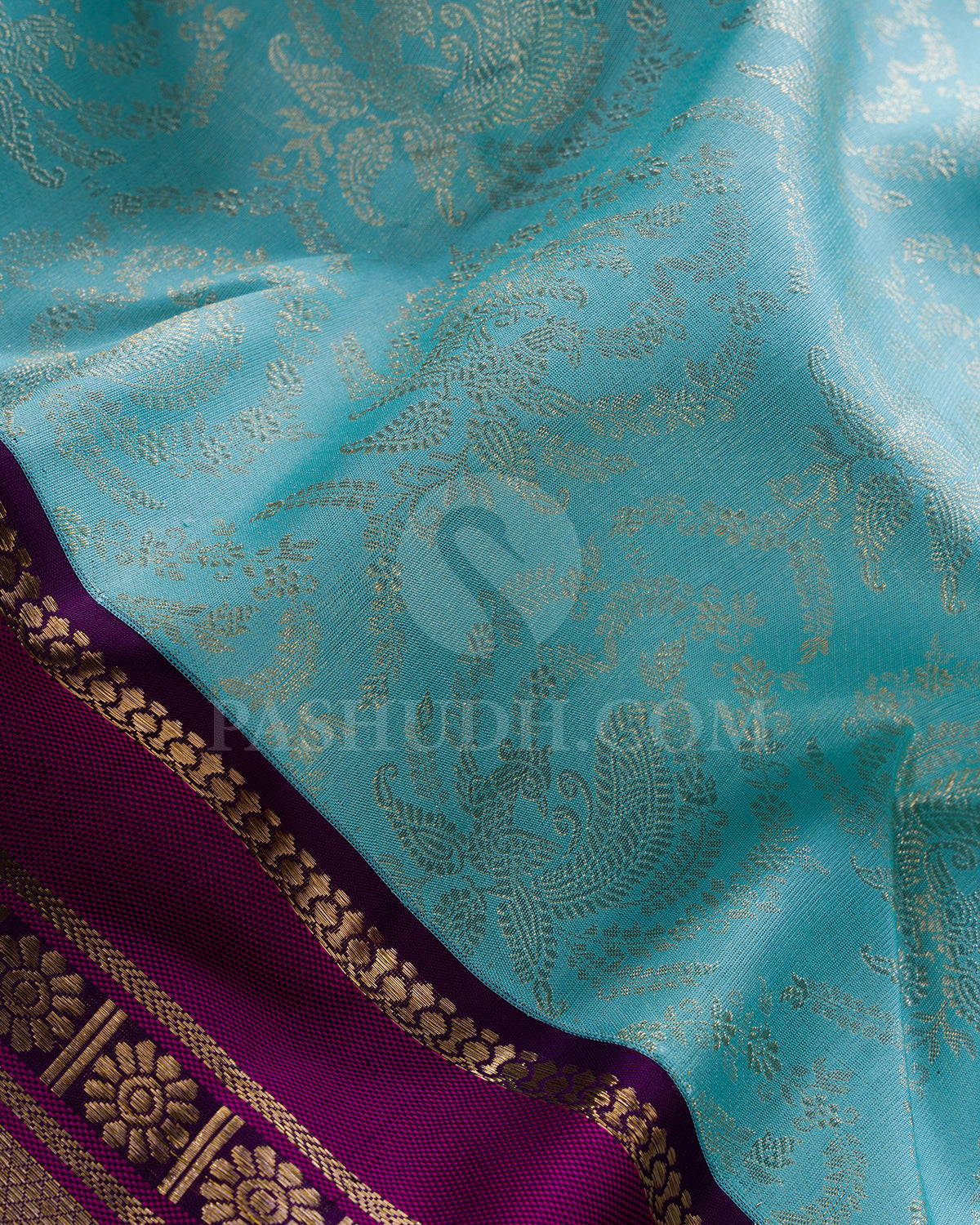 Sky Blue And Violet Kanjivaram Silk Saree - S1390(A)