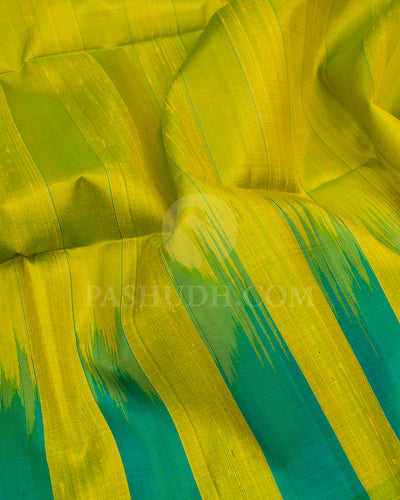 Yellow and Anandha Blue Dupion Soft Silk Saree - AC74