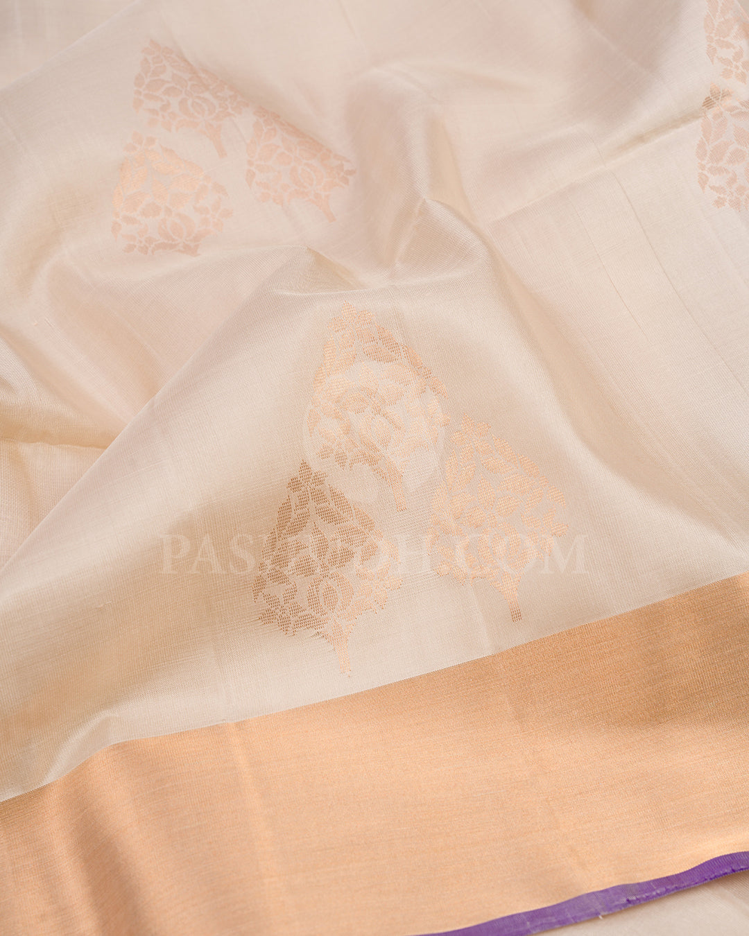Cream and Violet Soft Silk Saree - AC47