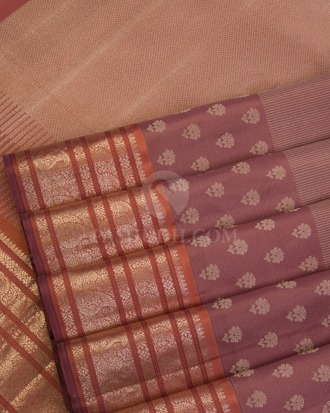 Chocolate & Peach Kanjivaram Silk Saree - DJ248 - VIew 4