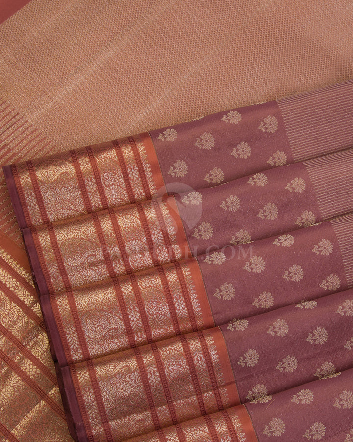 Chocolate & Peach Kanjivaram Silk Saree - DJ248 - VIew 4
