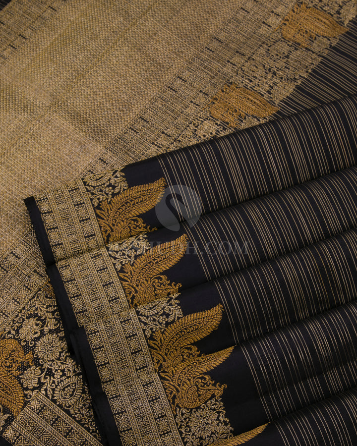 Black Pure Zari Kanjivaram Silk Saree - S737 - View 5