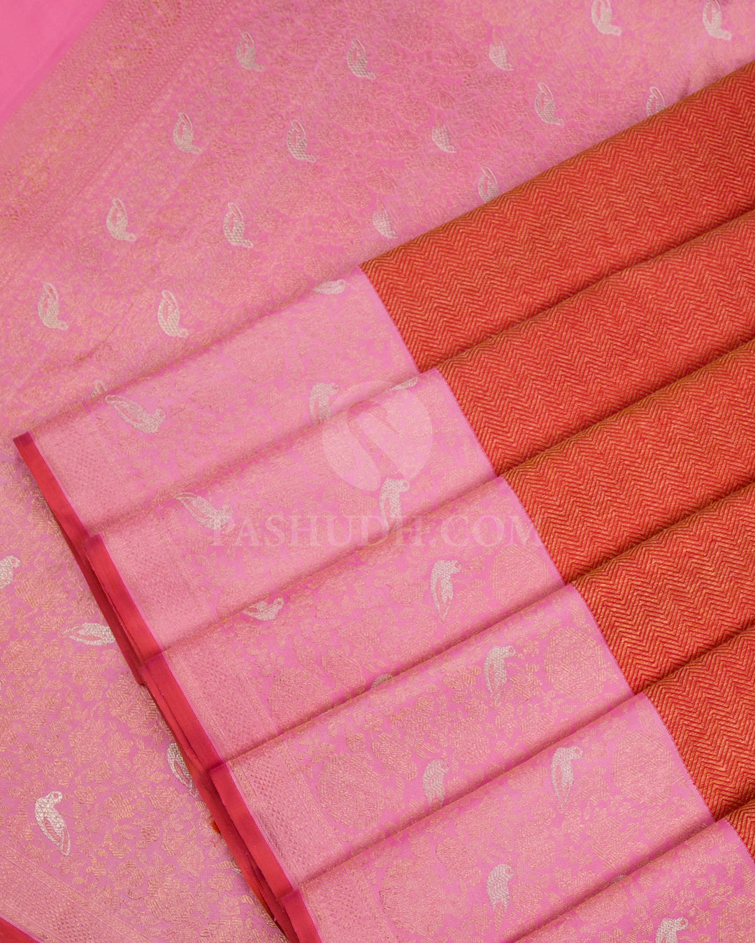 Red & Baby Pink Kanjivaram Silk Saree - S1059(A) - View 4