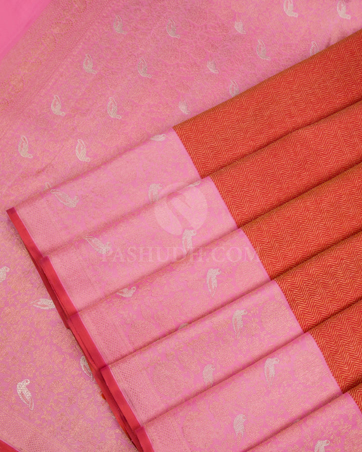 Red & Baby Pink Kanjivaram Silk Saree - S1059(A) - View 4