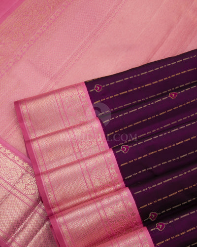 Violet & Light Pink Kanjivaram Silk Saree - S769 - View 5