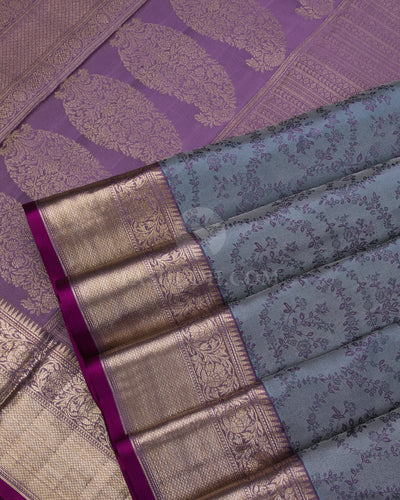 Blue-Grey and Violet Kanjivaram Silk Saree - D460 - View 4