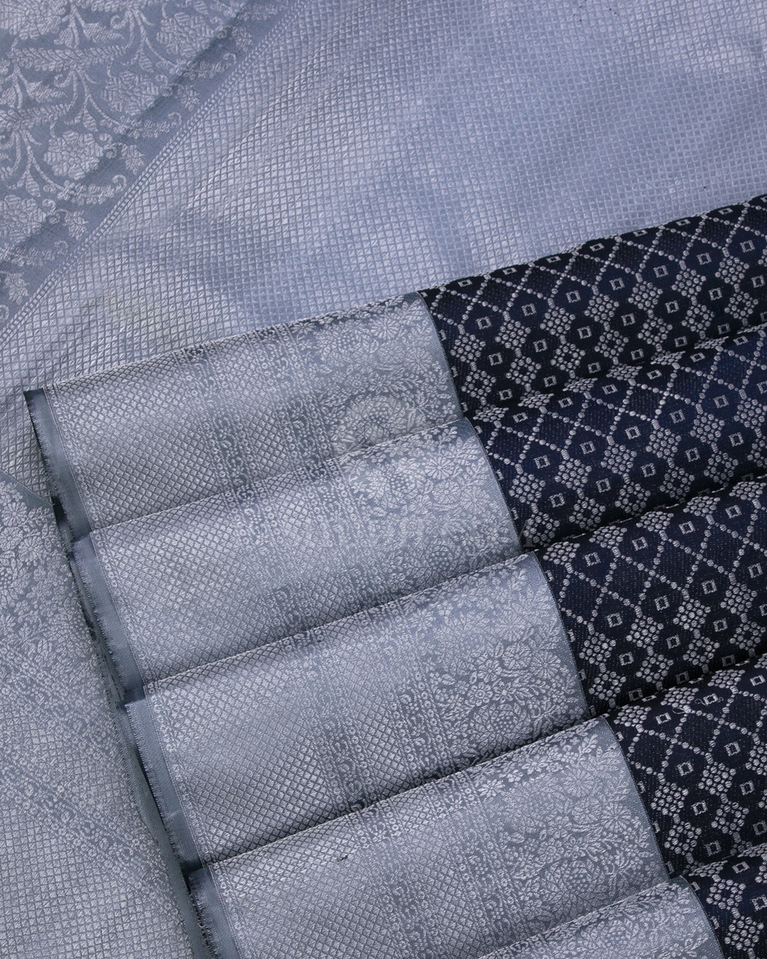 Midnight Blue & Silver Grey Kanjivaram Silk Saree - DT208 - View 4
