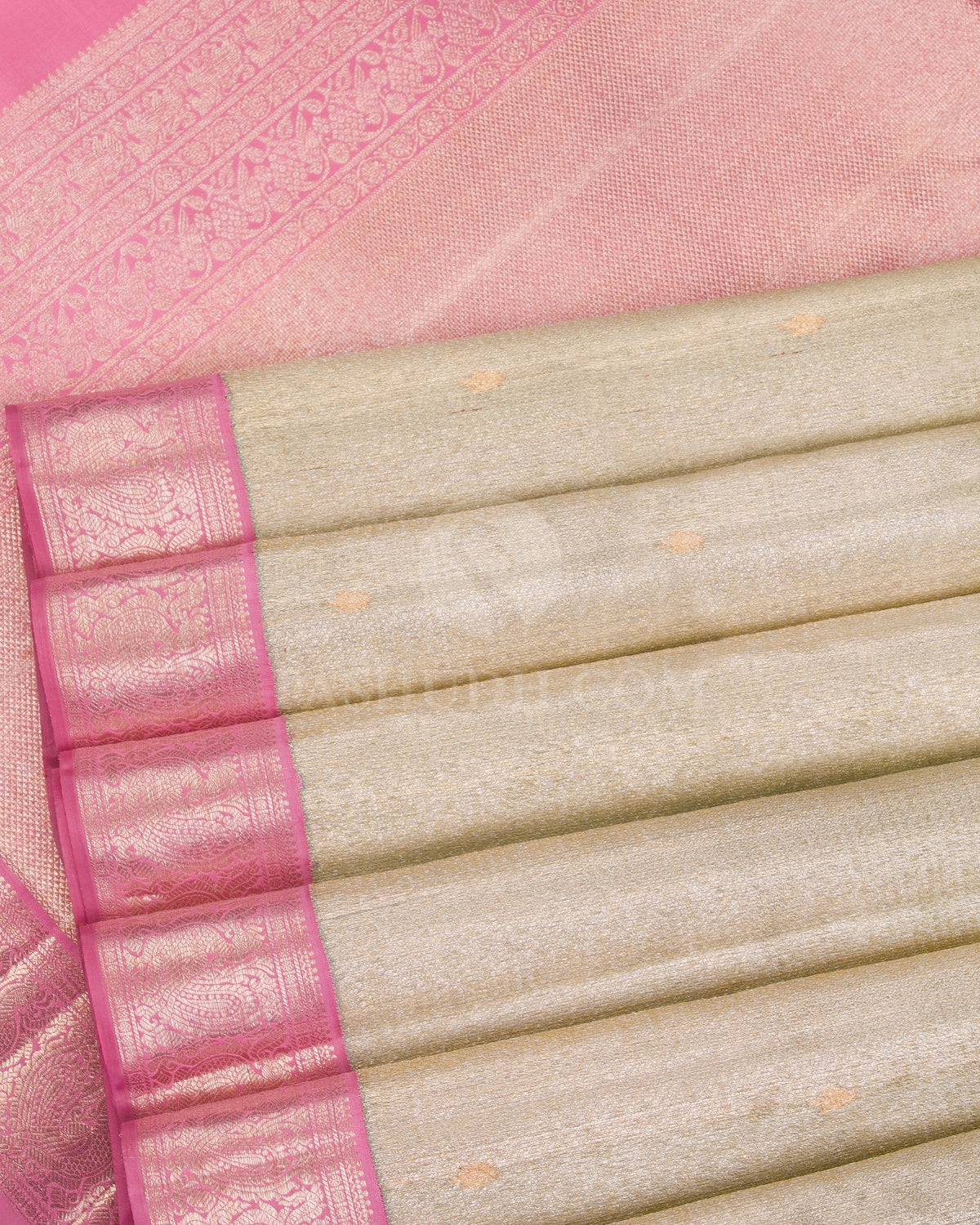 Mild Green And Baby Pink Organza Kanjivaram Silk Saree - S1150(A) - View 4