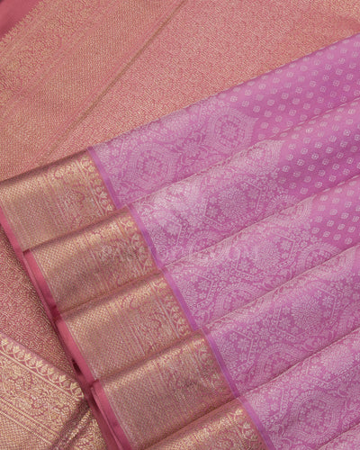 Lavender Rose & Peach Kanjivaram Silk Saree - D513(A) - View 3