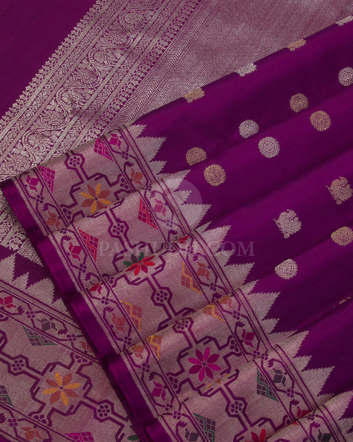 Purple Pure Zari Kanjivaram Silk Saree with Paithani Border - P137(A) - View 4