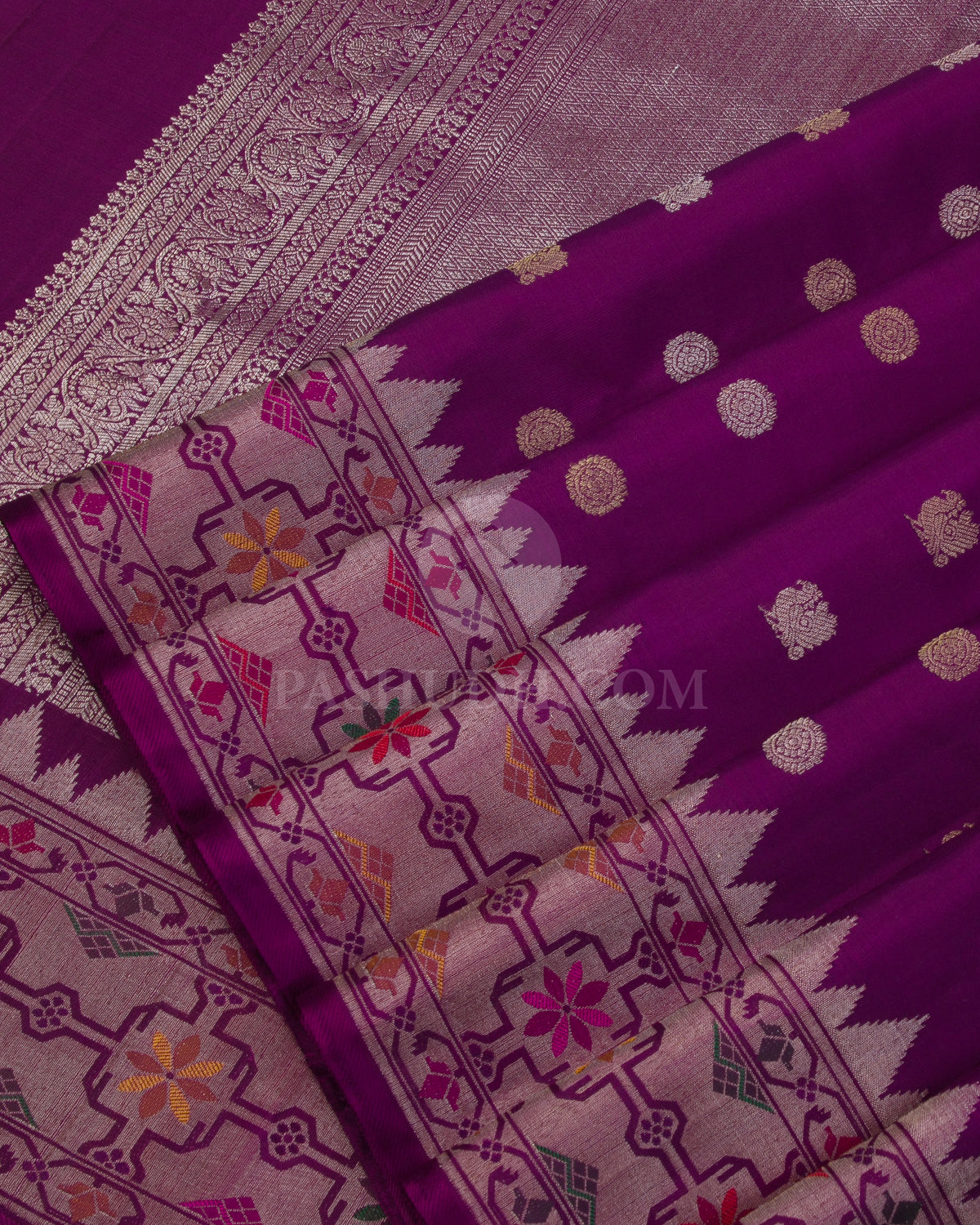 Purple Pure Zari Kanjivaram Silk Saree with Paithani Border - P137(A) - View 4