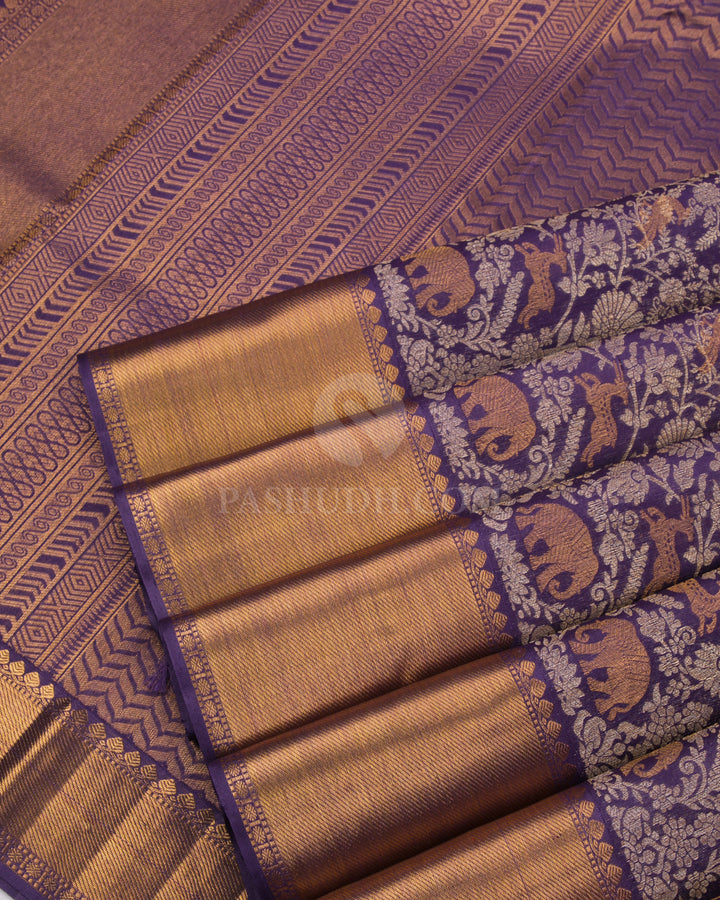 Violet Pure Zari Kanjivaram Silk Saree - S805 - View 5