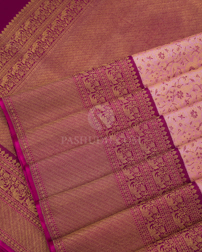 Light Pink & Purple Pure Zari Kanjivaram Silk Saree - P116 -View 5