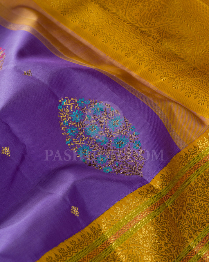 Irish Purple With Mustard Yellow Kanjivaram Silk Saree-S1696(B)
