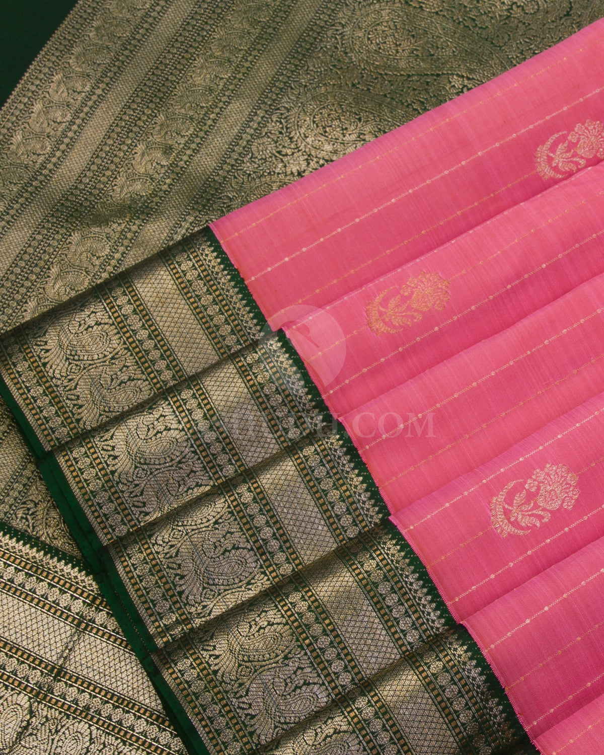 Dual Shaded Pink & Deep Green Border Kanjivaram Silk Saree - S981(A) - View 4