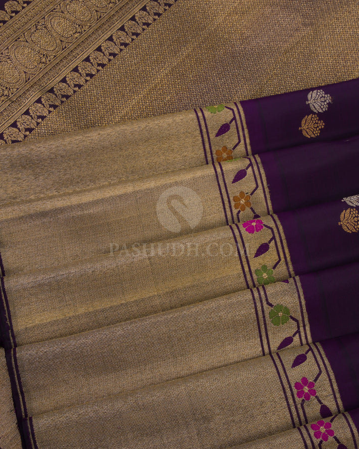 Dark Violet Pure Zari Kanjivaram Silk Saree - S730 - View 5