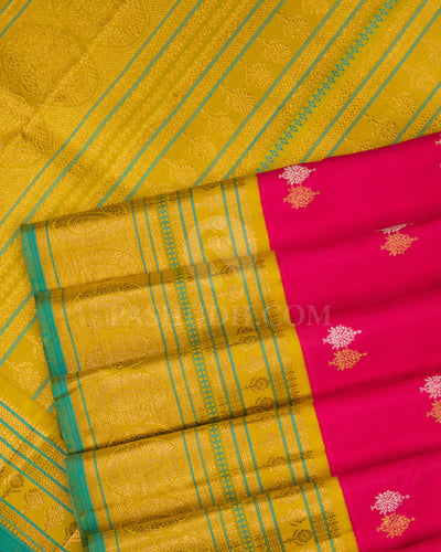 Rogue Pink and Mustard Yellow Pure Zari Kanjivaram Silk Saree - S699 - View 3