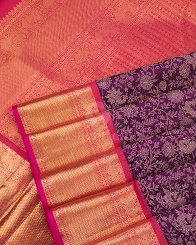 Purple & Orange Kanjivaram Silk Saree -  S827- View 5