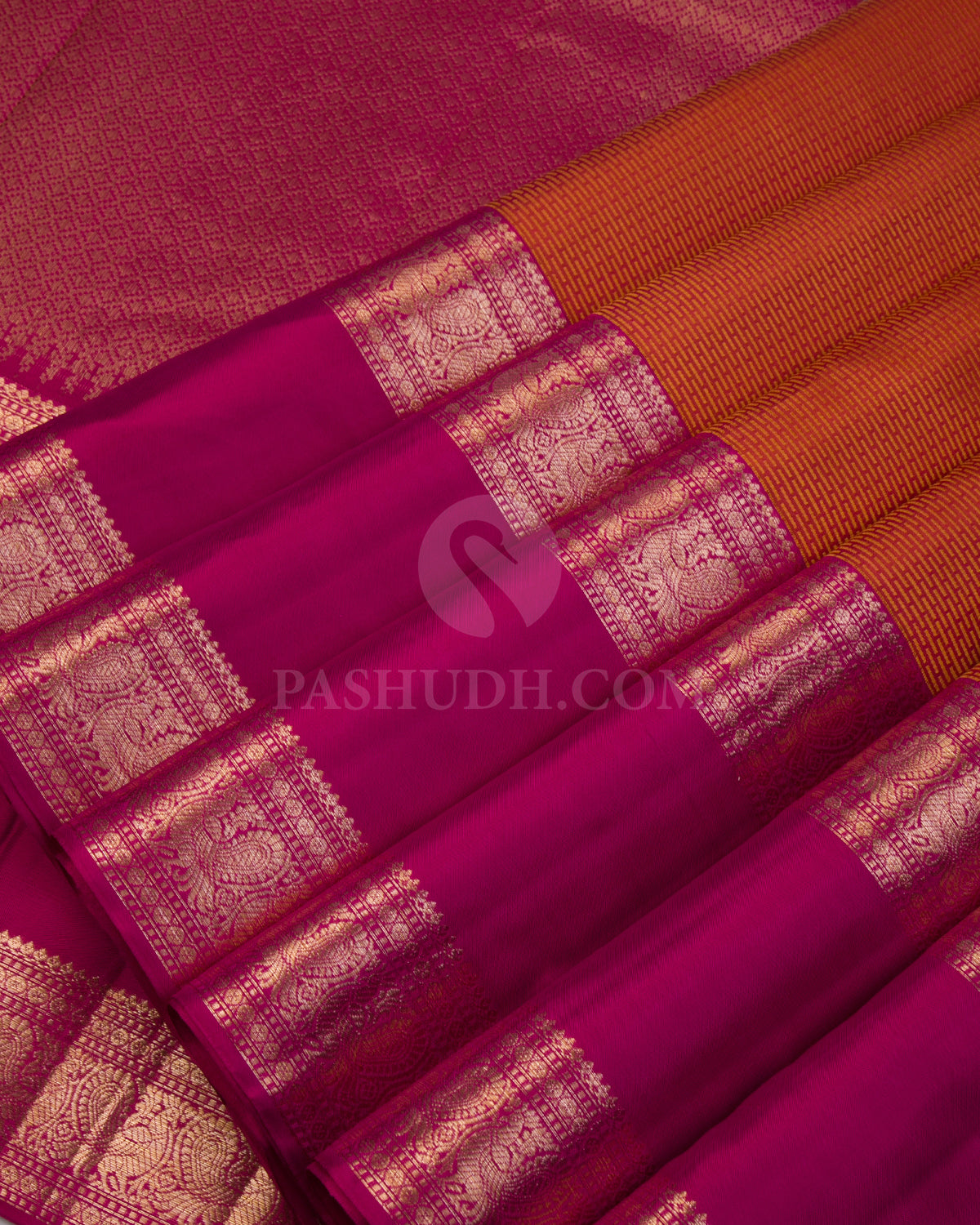 Orange & Rani Pink Kanjivaram Silk Saree - D503(A) - View 3