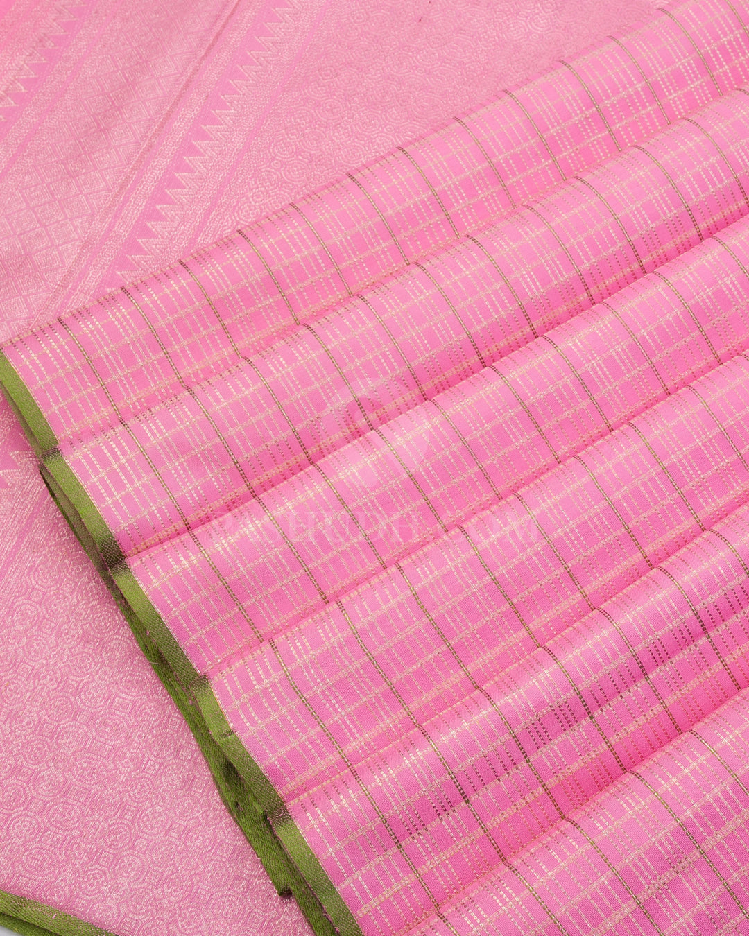 Rose Pink & Parrot Green Kanjivaram Silk Saree - S1035(A) - View 4