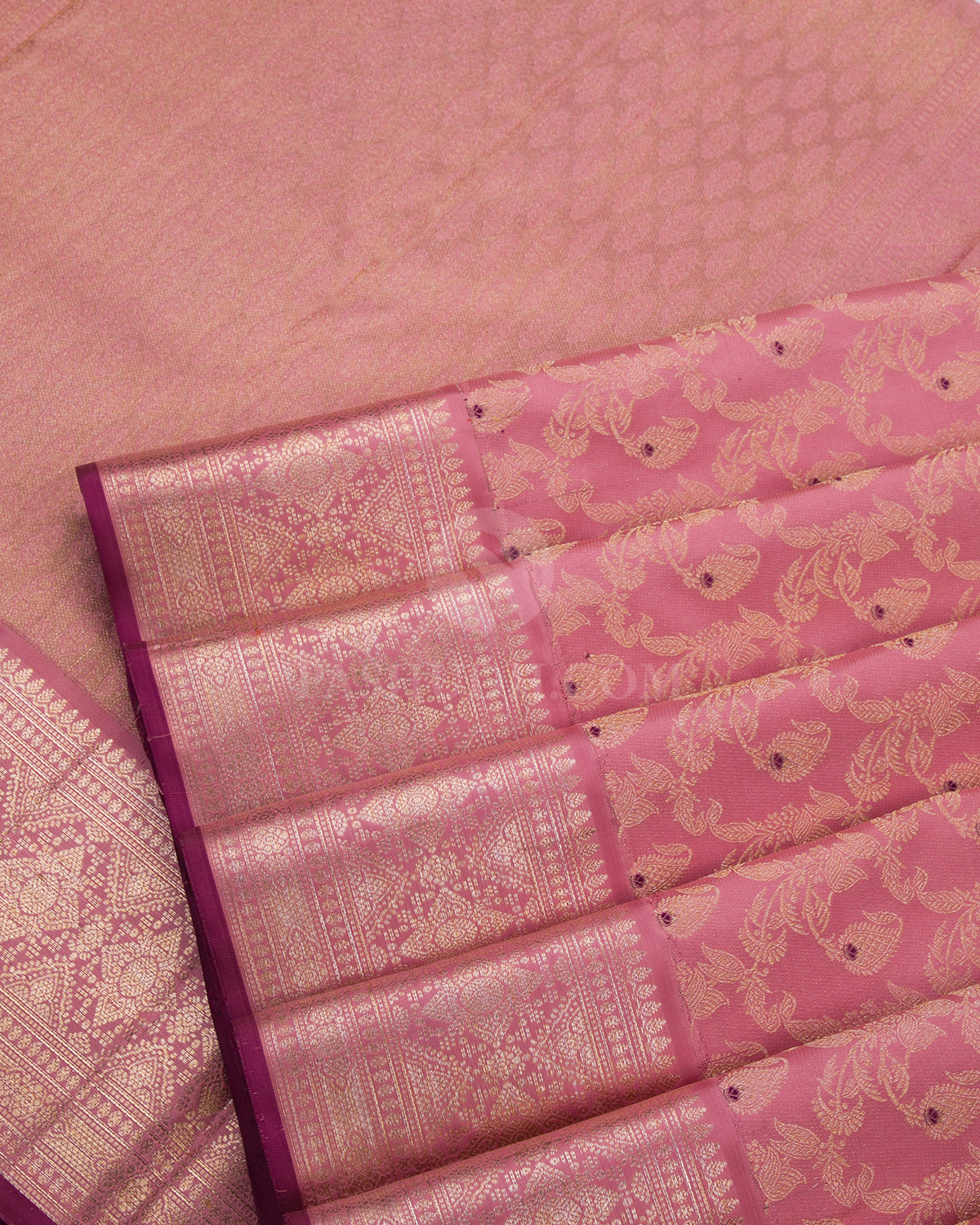 Peach Pink and Purple Kanjivaram Silk Saree - DJ203 - View 4