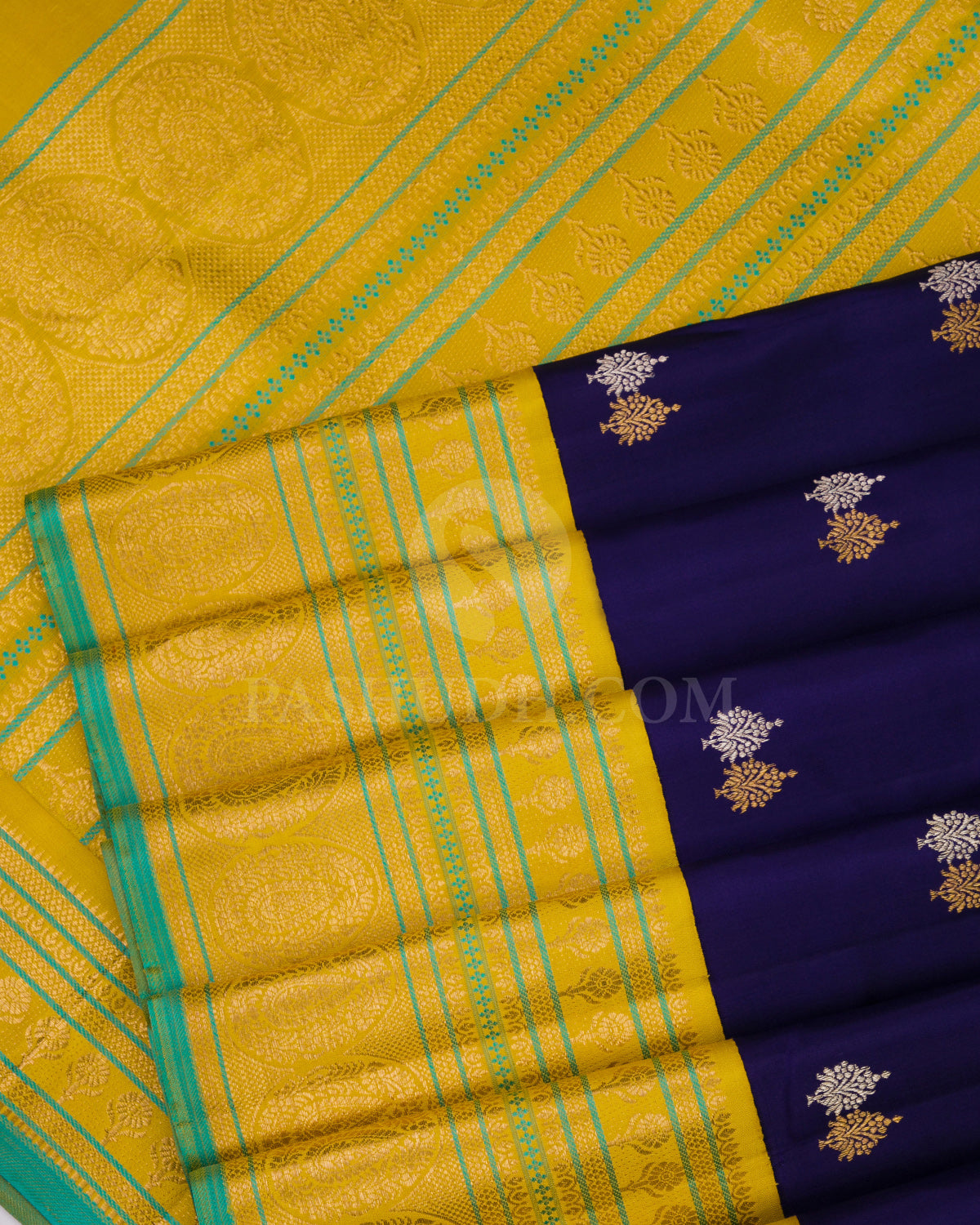 MS Blue and Mustard Kanjivaram Silk Saree - S717 - View 5
