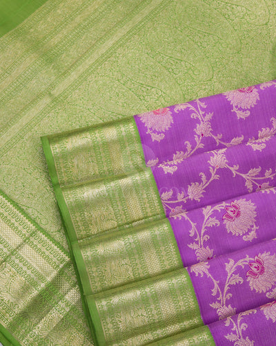 Lavender and Green Kanjivaram Silk Saree - S797 - View 5