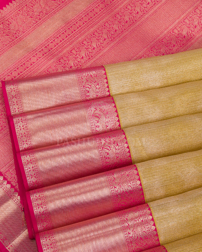 Gold And Rouge Pink Organza Kanjivaram Silk Saree - S1143(A) - View 4