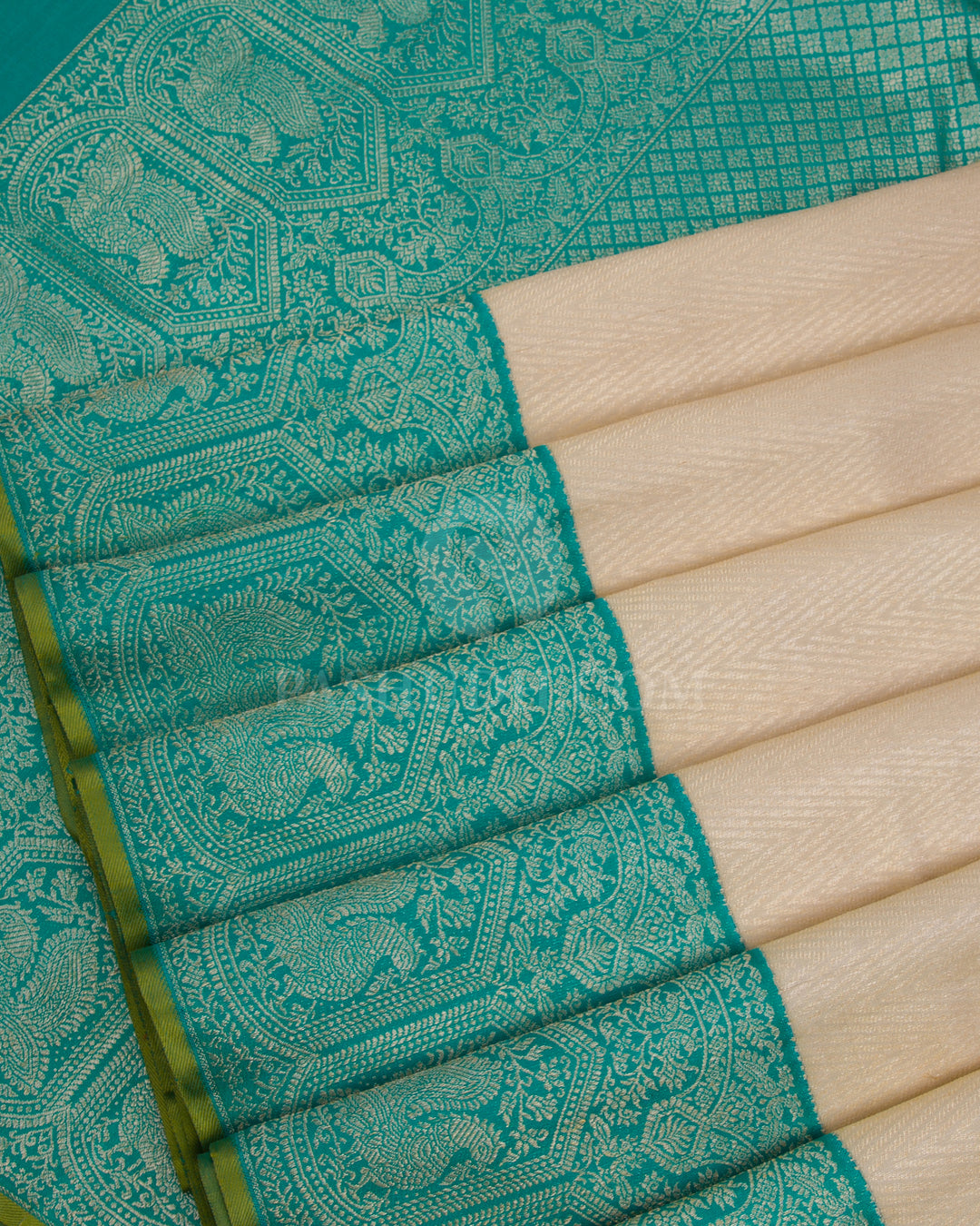 Ivory & Anandha Blue Kanjivaram Silk Saree - S1110(A) - View 3