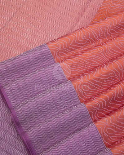 Neon Orange & Lavender Kanjivaram Silk Saree - D507(B) - View 3