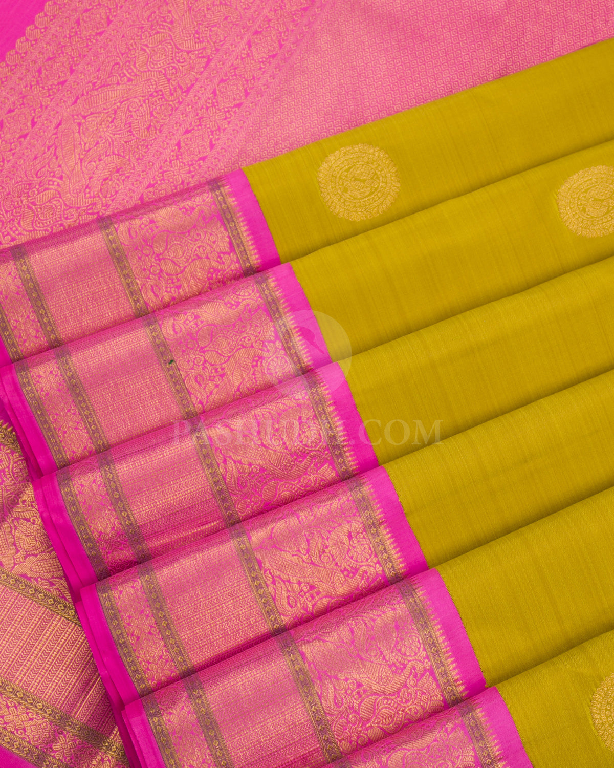 Light Green & Candy Pink Kanjivaram Silk Saree - D19 - View 3