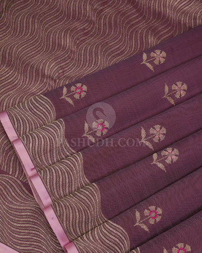 Heather Purple & Baby Pink Kanjivaram Silk Saree - S1061(A) - View 4