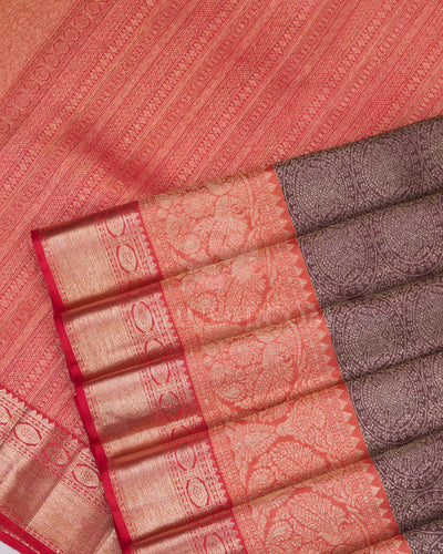 Wine and Orange Kanjivaram Silk Saree  - S704 - View 5