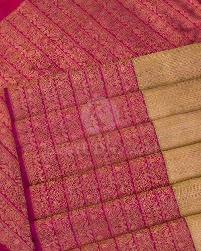 Gold Organza and Magenta Kanjivaram Silk Saree - S1188(A) - View 4